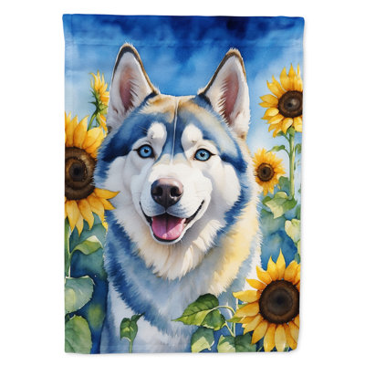 Alaskan Malamute in Sunflowers House Flag