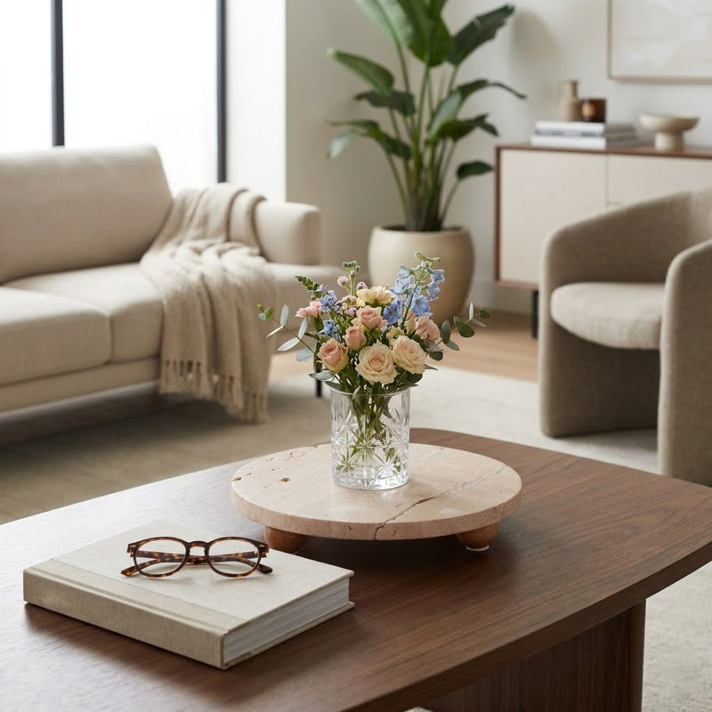 Frandric Tan Travertine Round Decorative Tray