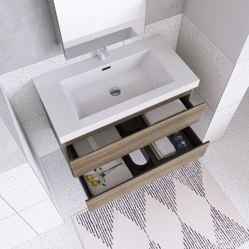 Meuble-lavabo flottant 36 po avec lavabo et plateau en résine 36 po, Gris