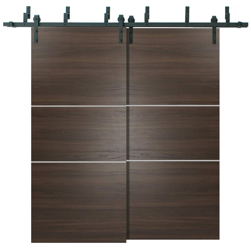 Porte de grange en bois lambrissé sans trousse de quincaillerie d'installation, Frêne chocolat, 60 po x 80 po