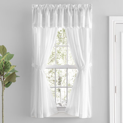 Blandford Premium 100% Cotton Solid Hemstitch Semi-Sheer Rod Pocket Curtain Panels with Tie-Backs