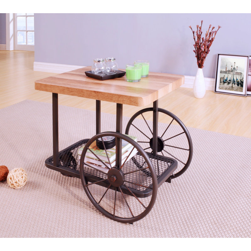 Rectangular End Table With Metal Base And Shelf
