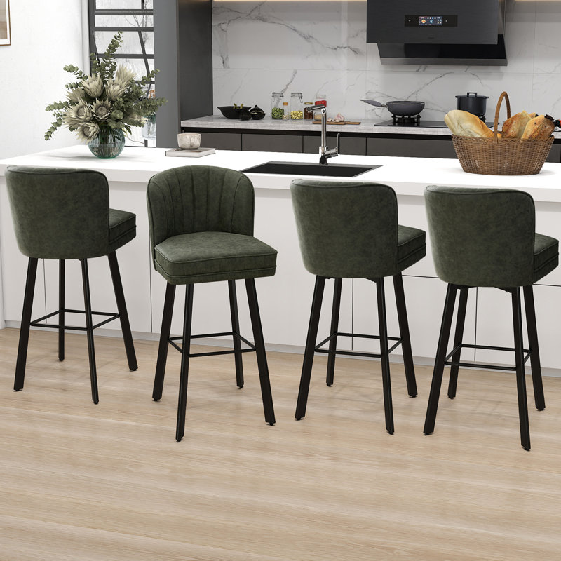 Tabourets de bar pivotants de 30 po à hauteur de comptoir avec dossier, tabourets d'îlot de cuisine avec dossier à coquille capitonnée, siège rembourré et pieds en métal avec repose-pieds