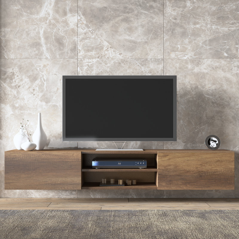 Desmone Modern Floating TV Stand Wall Mount Media Console Up To 78" TVs, Baroque Brown, 11.8'' H x 70.8'' W x 11.8'' D