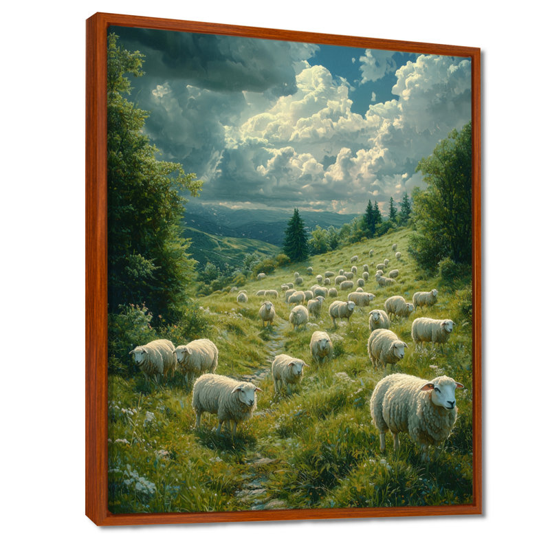 Sobel Sheep On The Hillside - Sheep, impressions sur toile, Brun, Reproduction avec cadre flottant, H 20 po x l 12 po