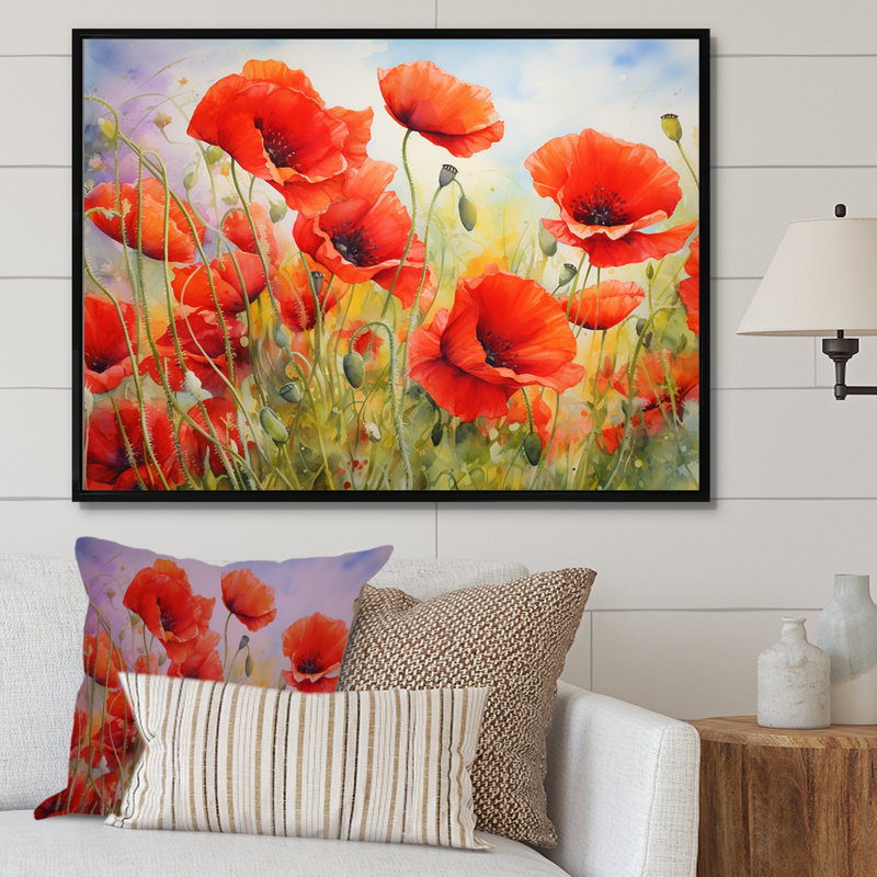 Radiant rouge coquelicots, H 30 po x l 40 po x P 1,5 po, Cadre flottant noir