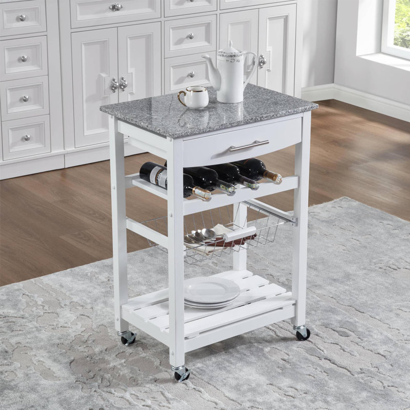 Chariot de service mobile à roulettes, Blanc, 33" H 30" W x 16" D,  Acier inoxydable