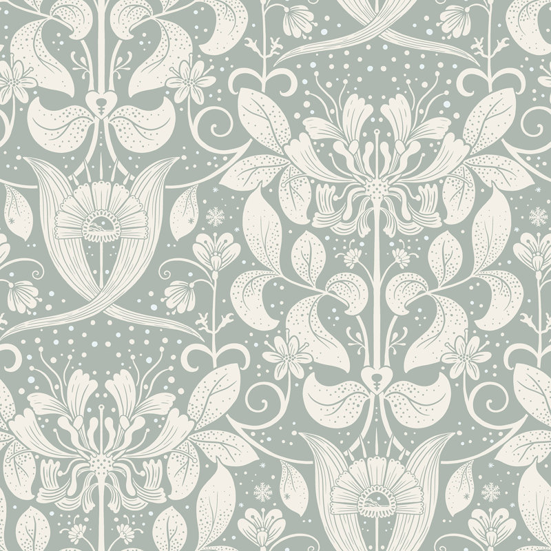 Ingrid Floral Wallpaper Roll, Blue/Beige