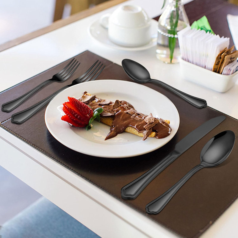 30 Piece Black Silverware Set For 6 People