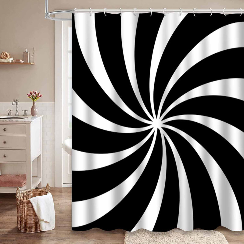 Rideau de douche en spirale noire à spirale noire avec 12 crochets, L 72 po x l 72 po