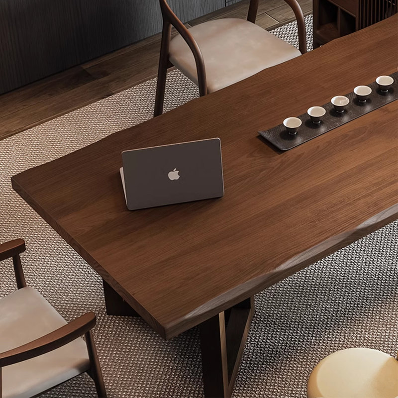 Table de salle à manger rectangulaire en bois massif Nut-Brown, H 29,53 po x L 102,36 po x l 39,37 po