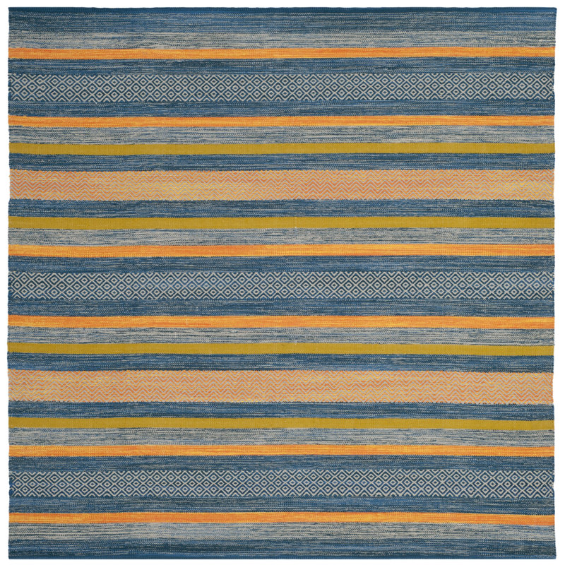 Gaillard Hand Woven Cotton Striped Rug, Square 6'