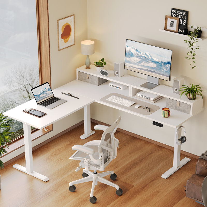 63" L Shaped Electric Standing Desk With 2 Drawers,Ergonomic Corner Height Adjustable Desk, Sit-Stand Computer Table with Storage for Home & Office