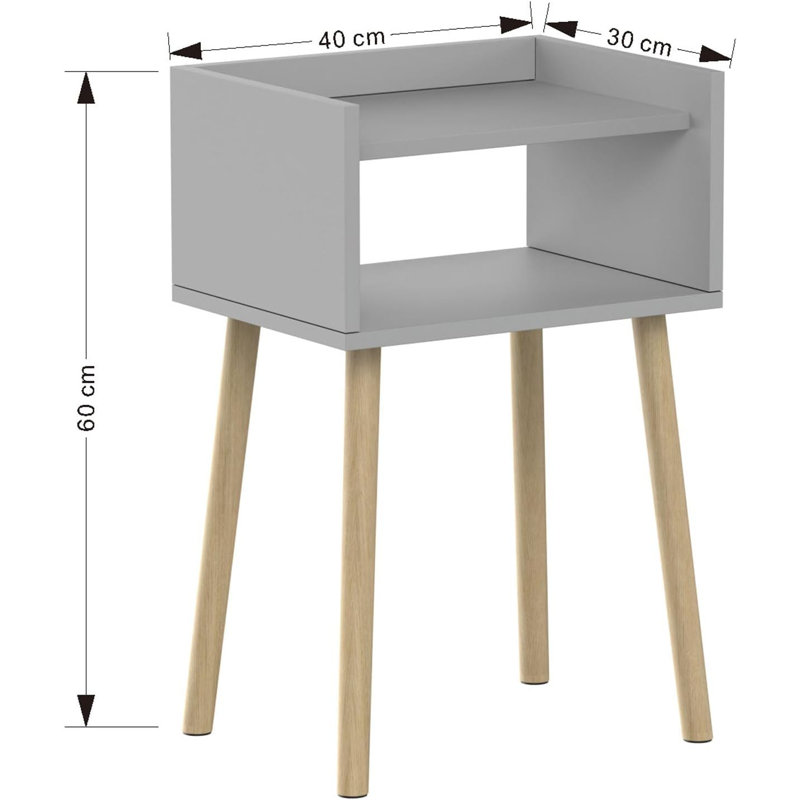 40cm W Solid Wood Bedside Table, Grey