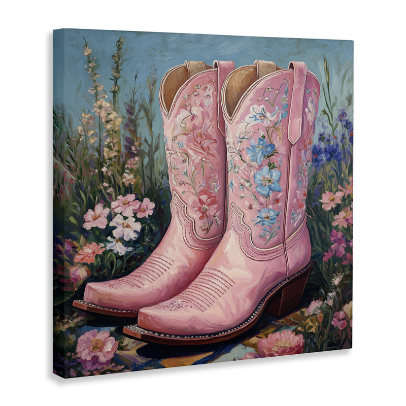 Toile de bottes de cowboy rose Wildflower, design par Heidi Kuntz, H 17 po x l 17 po