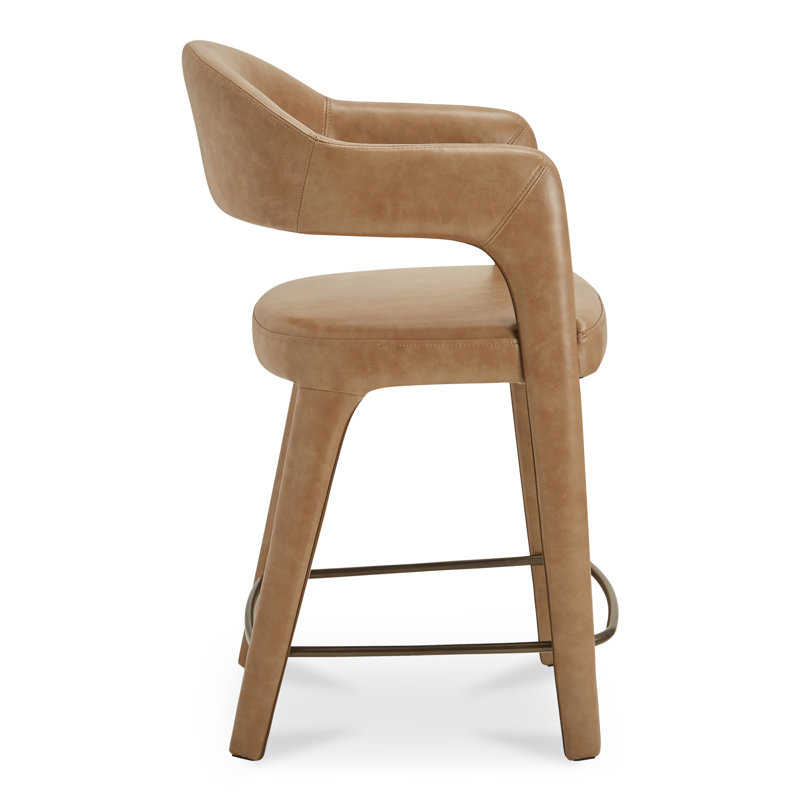 Tabouret rembourré Cathline, Tabouret de comptoir (siège d'une hauteur de 26,4, Cuir véritable brun