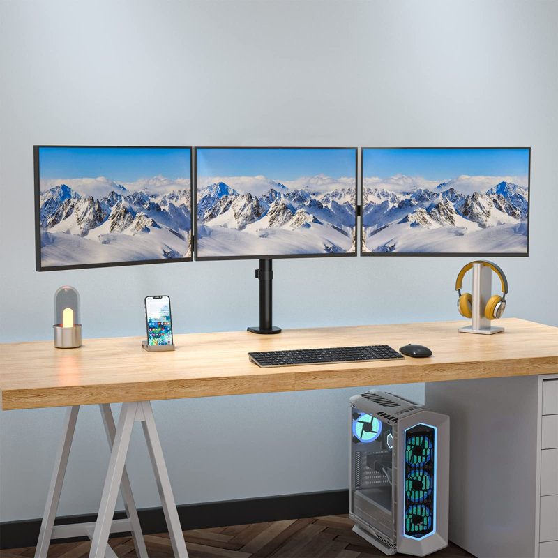 Adjustable Triple Monitor Mount for 13-27 inch Screens, 22 lbs per Arm