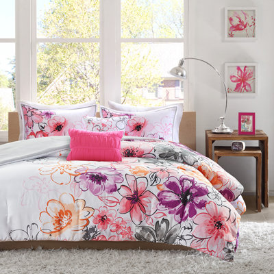 Ensemble d'édredon à motif floral grand avec microfibre antimicrobienne durable