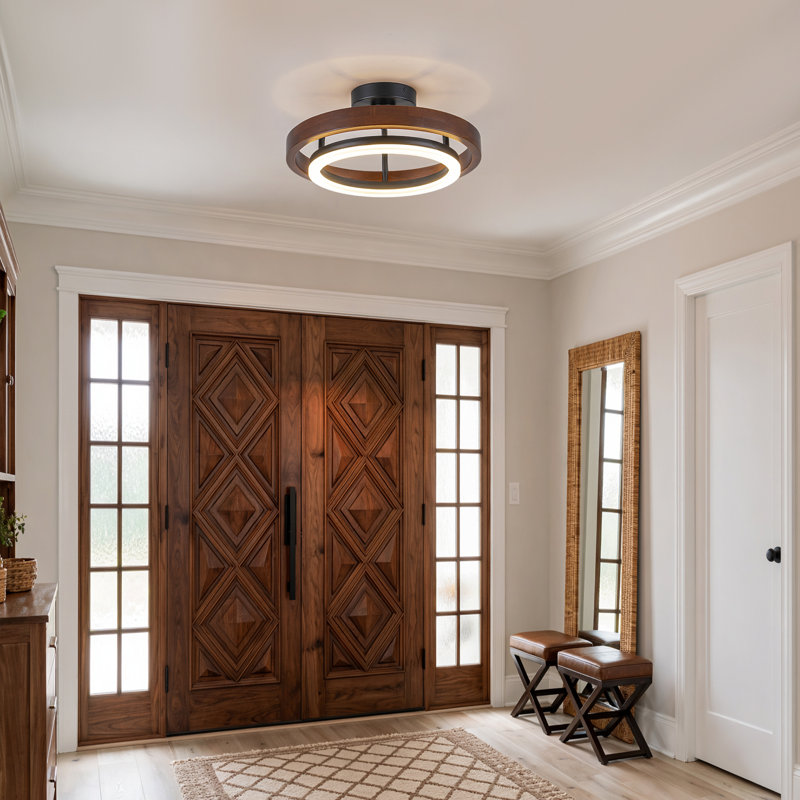 Pershing 1-Light Walnut Wood LED Semi-Flush Mount