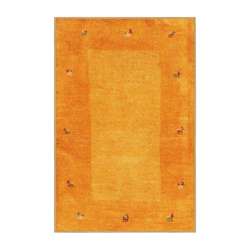 Tapis de zone jaune contemporaine, Rectangle 5 pi x 7 pi