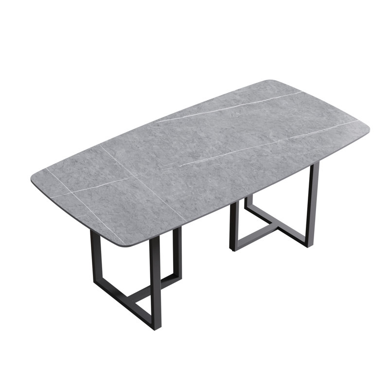 Evannie Metal Base Dining Table, 29.53"H x 70.87"L x 35.43"W, Gray, Black