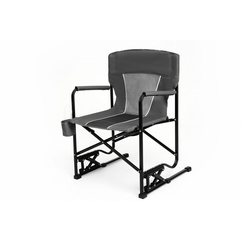 Portable Folding Grey Rocking Chair For Adventures - With , Beverage Holder & Comfy Outdoor Camping Rocker In With Firm Drink Slot Cozy Back Padding