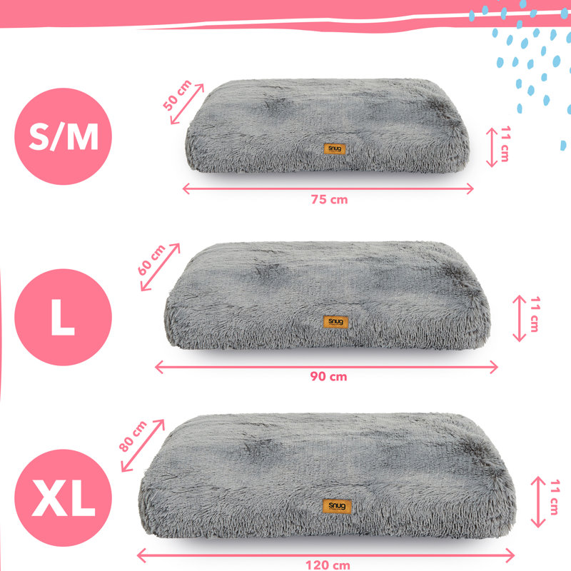 Snug Furry Friends Super Fluffy Grey Pet Bed, 11cm H x 90cm W x 60cm D