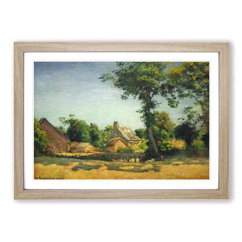 Landscape with a Farm by Camille Pissarro - Picture Frame Painting, 36cm H x 48cm W x 2cm D, Oak Framed
