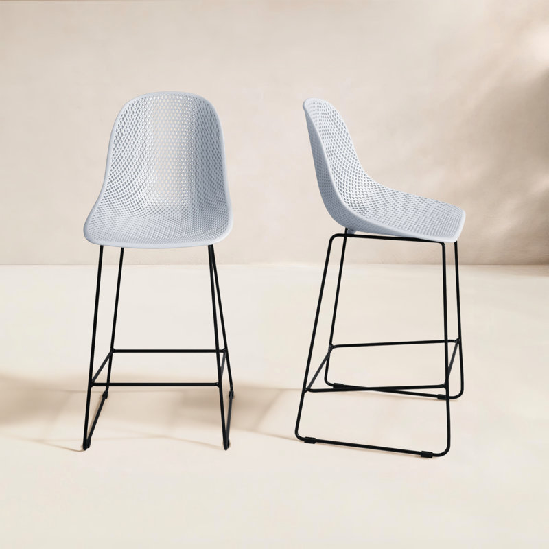 Madi Outdoor Bar Stool, 25.5" H , White