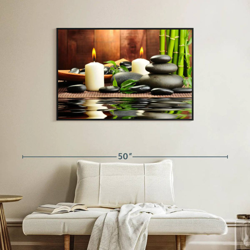 Spa zen en bambou, 40 po x 27 po, Cadre flottant noir