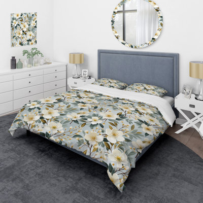 White Poppies Minimalist Floral Elegance Box Stitch Floral Duvet Cover