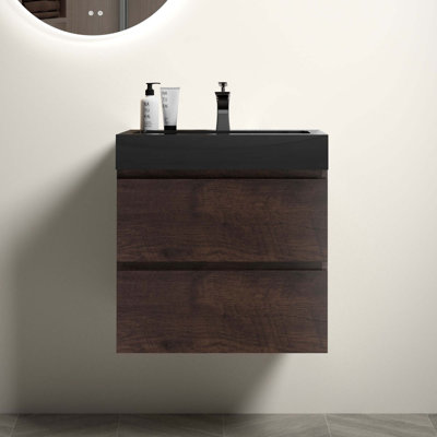 Meuble-lavabo de salle de bain avec lavabo, grand meuble-lavabo flottant mural pour salle de bain moderne, lavabo une pièce sans drain ni robinet, pré-assemblé