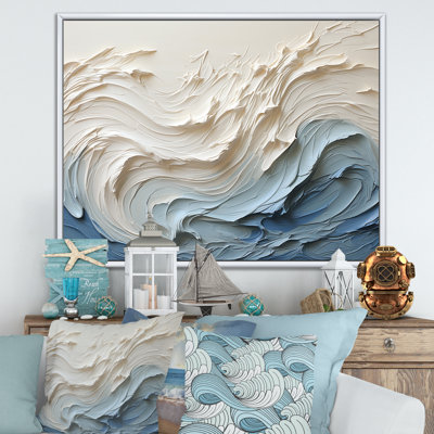 White And Blue Wave Papercut Style - Coastal Waves Canvas Wall Art Print (no texture)