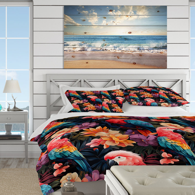 Literie à motif tropical Parrot Haven, Housse de couette pour très grand lit et 2 très