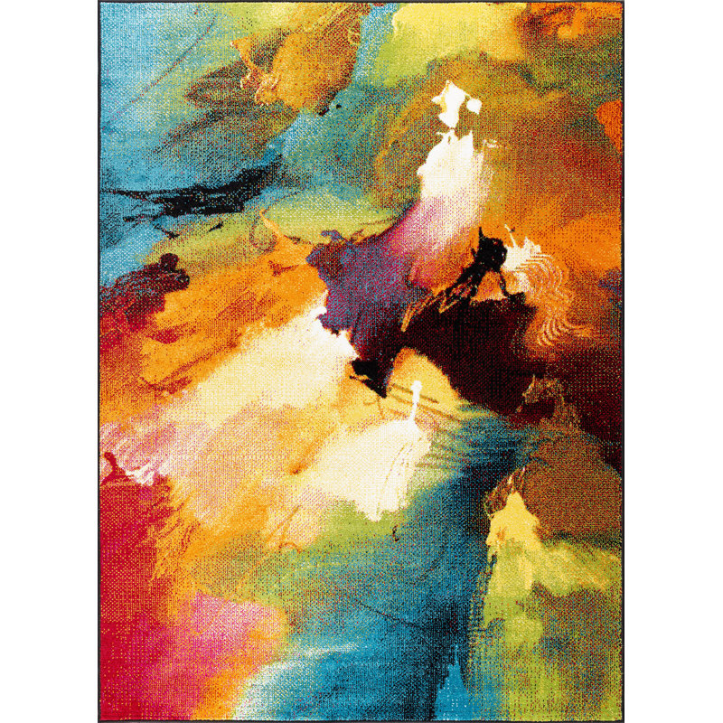 Tapis cramoisi / turquoise Kayaan, Rectangle 5 pi 3 po x 7 pi 3 po