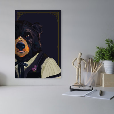 Bear Elegant Whimsical Contemporary Bear Bee Portrait Flower Wall Art Print 1 Piece Wrapped Canvas Wall Art