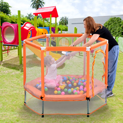 55"Toddlers Trampoline with Safety Enclosure Net and Balls, Indoor Outdoor Mini Trampoline for Kids
