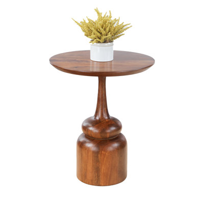 Round Accent Table – Solid Mango Wood with Sculpted Pedestal Base