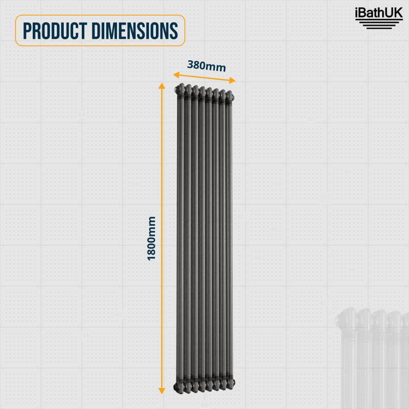iBathUK Helena MKII Raw Metal radiator-Raw Metal, 1800cm H x 380cm W x 70cm D, 2