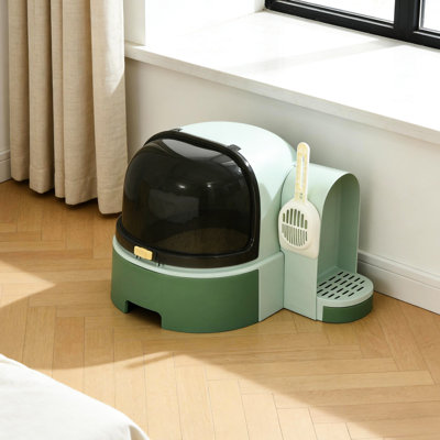 Covered Cat Litter Box, Two Steps To Tracking, Private Space, Space Capsule Shape, Pc Box With Lid, Spacious Inside For Cat, Openable Front Cover, Removable Tray Stop Spread, Color, Material
