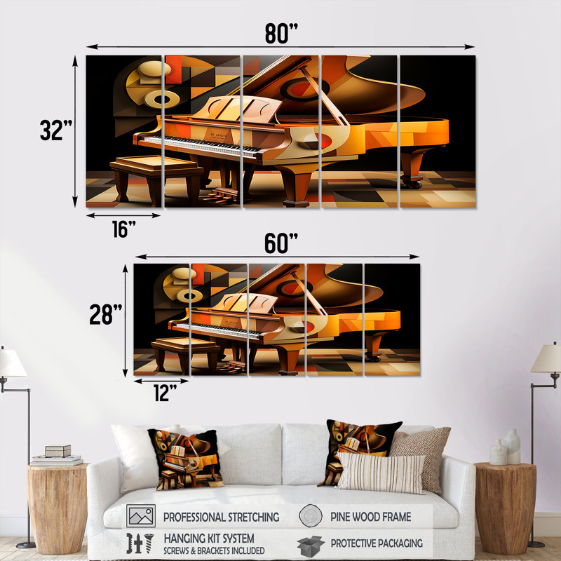 Harlem Renaissance Stride Piano Rhythms II - Harlem Renaissance, ensemble de 5 décorations murales, H 32 po x l 80 po