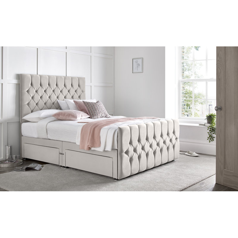 Fleisher Divan Bed with 54" Floorstanding Headboard, Silver, Double (4'6), 4 Drawer