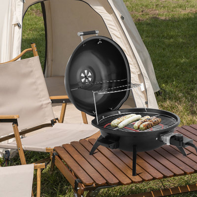 Barbecue électrique de comptoir, portable, double couche, pour intérieur et extérieur, 1600 W, noir
