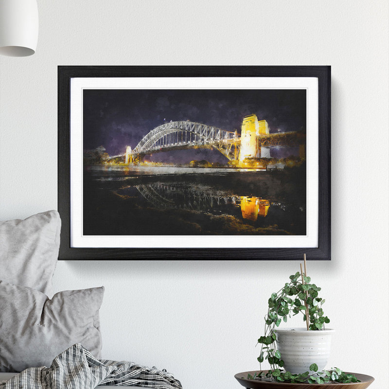 Sydney Harbour Bridge Australia - Picture Frame Painting Print, 24cm H x 33cm W x 2cm D, Black Framed