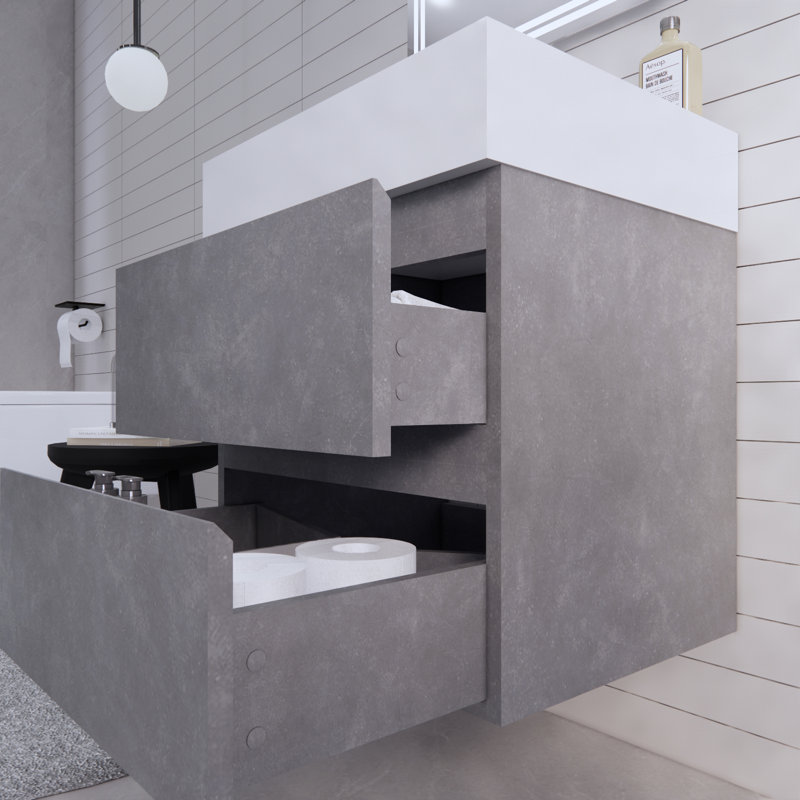 Babajide Bathroom Vanity with Acrylic Top, Cement Gray