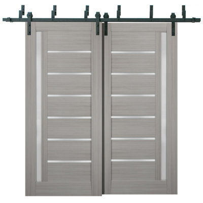 Portes coulissantes de placard en verre dépoli de style grange Quadro 4088, rails robustes de 2 m, quincaillerie, portes de placard de chambre en bois massif - 213 x 213 cm (2 x 107 x 213 cm)