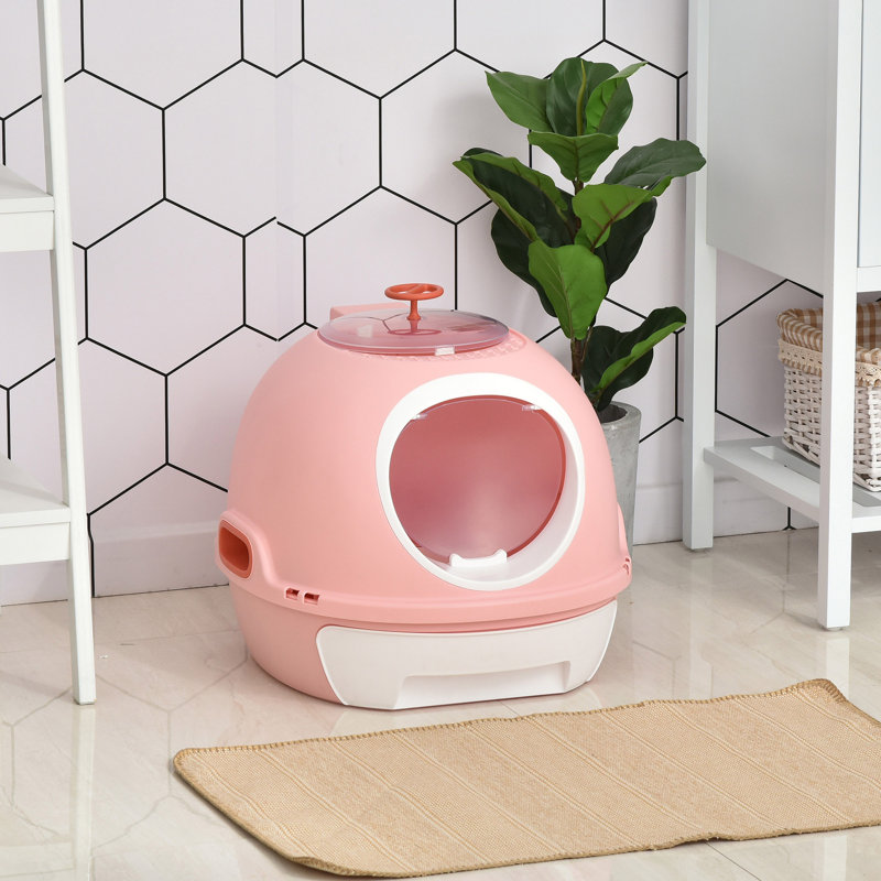 Bac à litière couvert, bac à litière avec couvercle pour chats, Rose