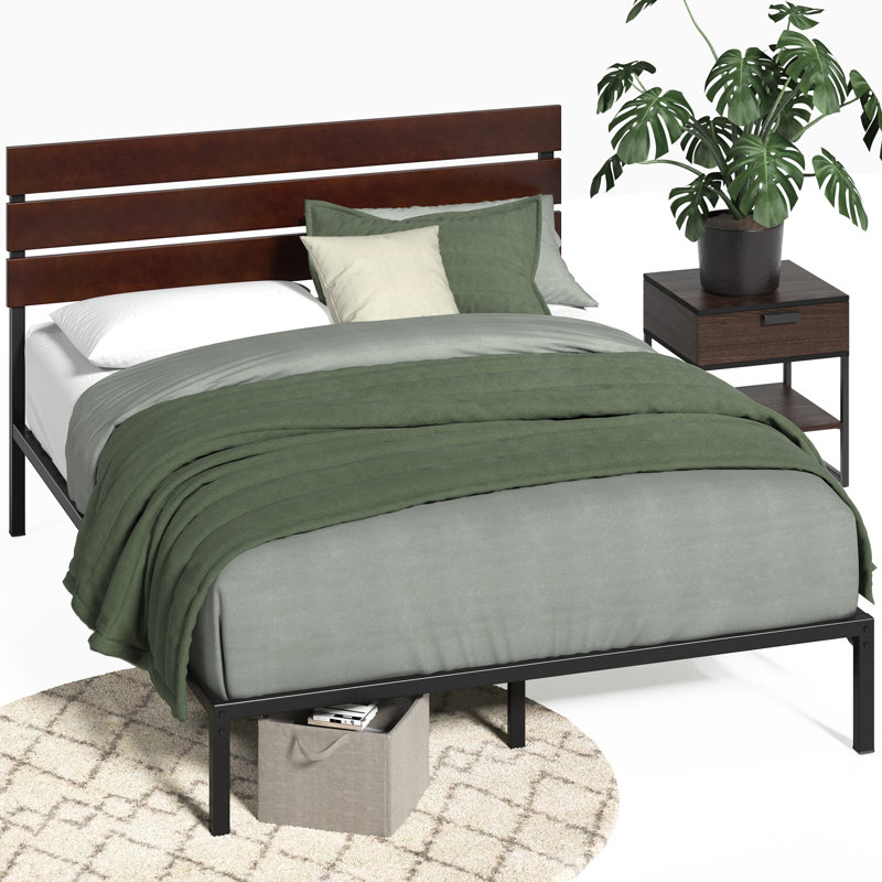 Steens Modern Metal Bed frame with Bamboo Headboard, Double (4'6)
