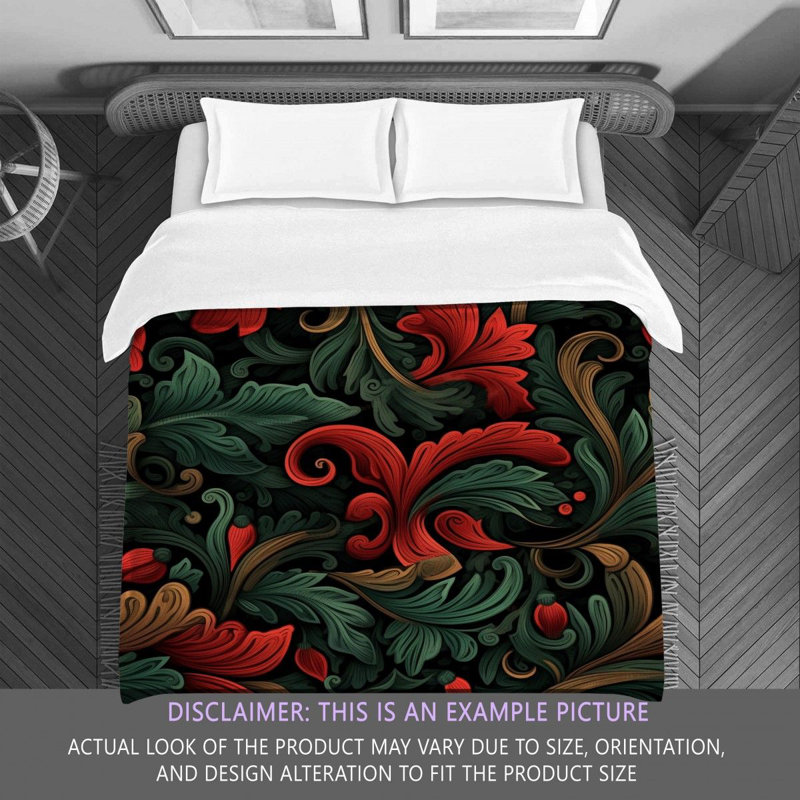 Polyester Comforter, Green/Red Floral, King Comforter