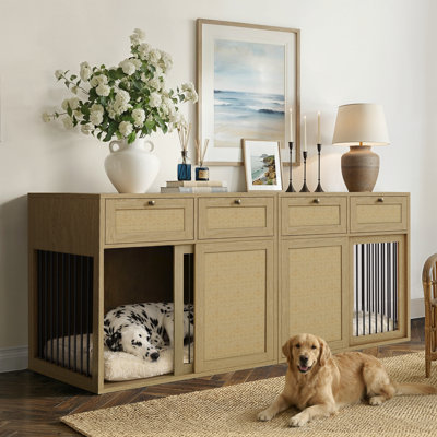 Meuble de cage de style ferme Dellarae avec 2 tiroirs, loquet caché et table d'appoint